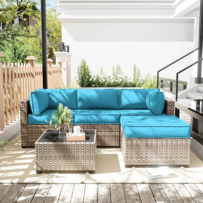 Patio Furniture Cushions, Replacement Outdoor Cushions for 4-Seat Patio Furniture, Waterproof Cushions for Outdoor Sectional Sofa Couch, Lake Blue