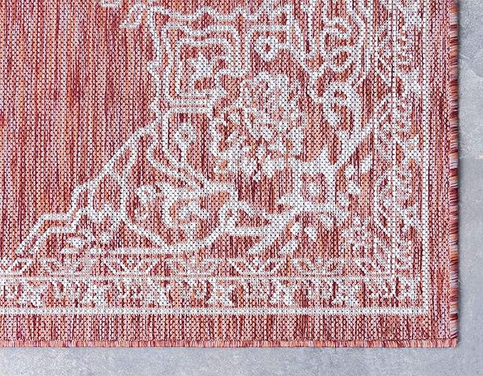 Unique Loom Outdoor Traditional Collection Area Rug - Antique (6' 1" x 9' Rectangle, Rust Red/ Gray)