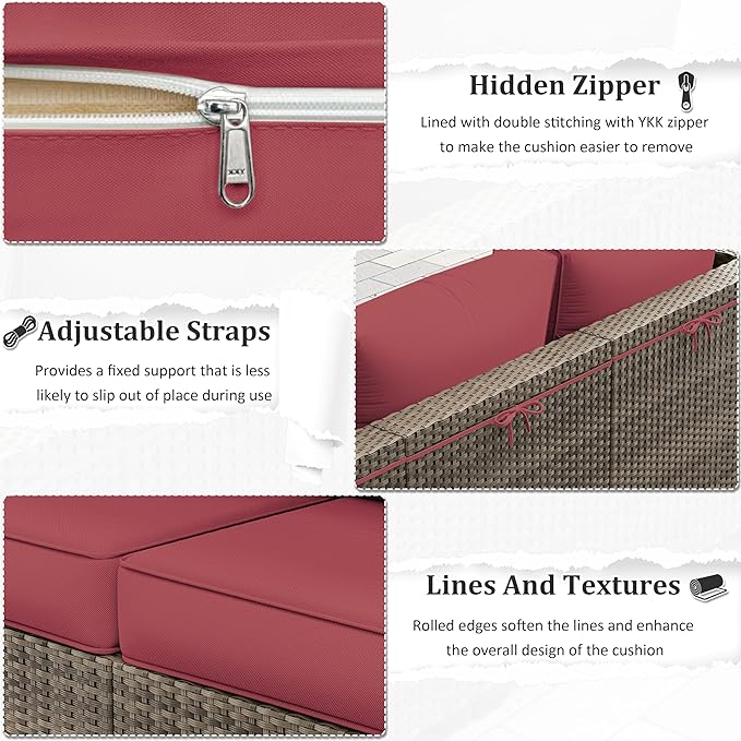 Outdoor Furniture Replacement Cushions, 5" Foam Foam High-Density, Fits 6-seat Sectional Rattan Conversation Set, 14 Piece Patio Water-Resistant Replacement Sofa Cushions, Liner&Cover