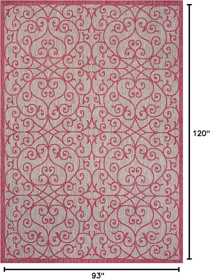 JONATHAN Y Vintage Filigree Indoor Outdoor Area Rug 8X10 Light Gray/Fuchsia, Madrid Textured Weave for Backyard, Patio, Porch, Easy-Cleaning, High Traffic, Pet-Friendly, Non-Shedding (SMB107I-8)