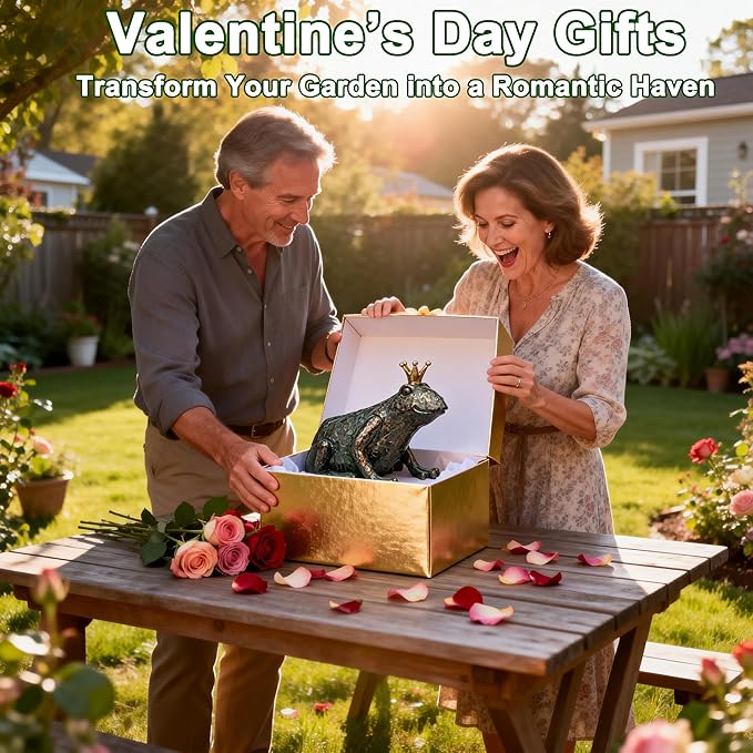Frog Garden Statue,11.5" L×8" H Animal Figurines Garden Decor, Weather-Resistant Outdoor & Indoor Sculptures & Statues for Home,Patio,Yard and Entryway-Crouching Frog Prince