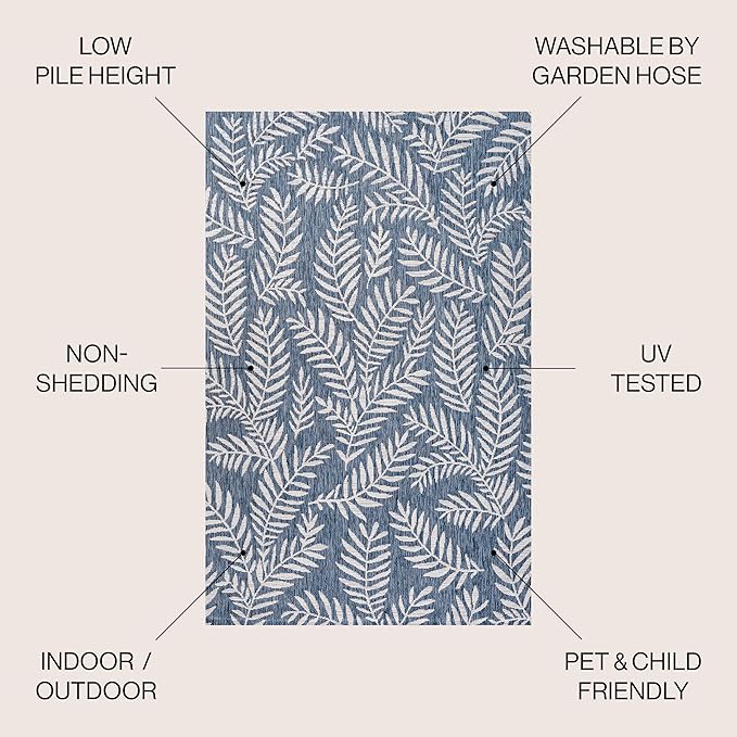 JONATHAN Y Palm Frond Indoor Outdoor Square Area Rug 8X8 Navy/Ivory, Nevis for Backyard, Patio, Porch, Easy-Cleaning, High Traffic, Pet-Friendly, Non-Shedding (SMB119B-8SQ)
