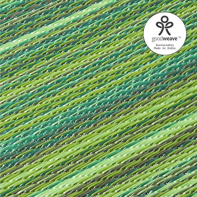 Fab Habitat Outdoor Rug - Waterproof, Fade Resistant, Crease-Free - Premium Recycled Plastic - Striped - Patio, Porch, Deck, Balcony - Cancun - Green - 5 x 8 ft