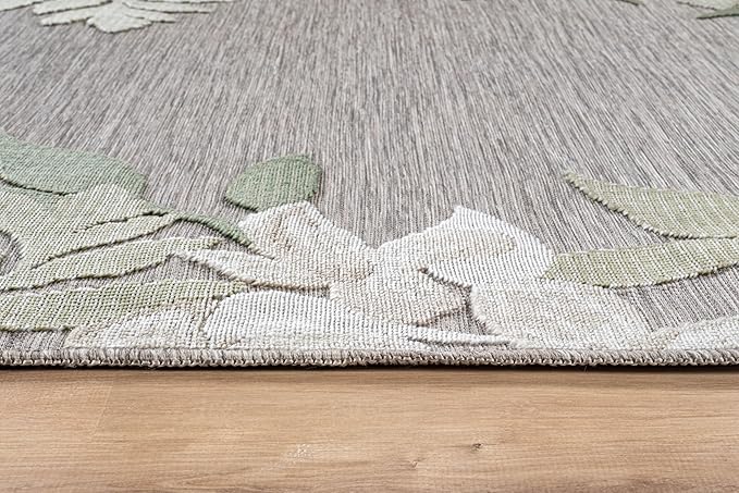 Outdoor Rug 9x12 Washable Area Rugs Indoor Outdoor Carpets Green Border Floral Non Shedding Waterproof Easy Clean Patio Deck Porch Living Room Bedroom Garden RV (9 X 12 Green)