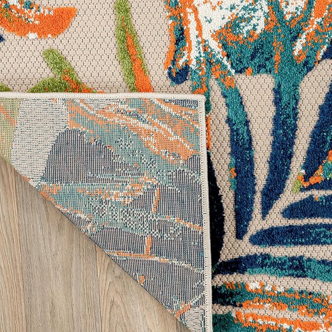 Rugshop Tropical Floral Leaves Indoor/Outdoor Runner Rug Durable Polypropylene, Non-Shedding, Easy to Clean, Perfect for Patio, Backyard, Deck and Outdoor Lounge, High Traffic Areas, 2'7" x 8'