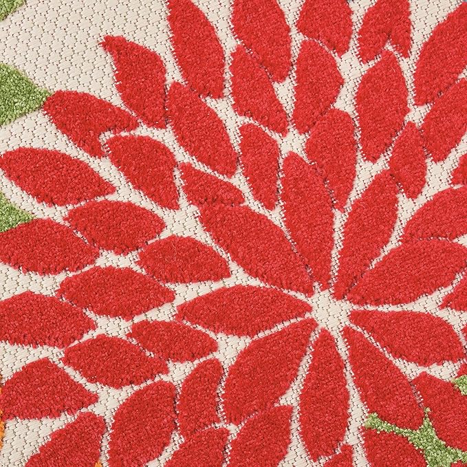 Nourison Home Aloha Indoor/Outdoor Green 5'3'' x Round Area-Rug, Tropical, Botanical, Easy-Cleaning, Non Shedding, Bed Room, Living Room, Dining Room, Deck, Backyard, Patio (5 Round)