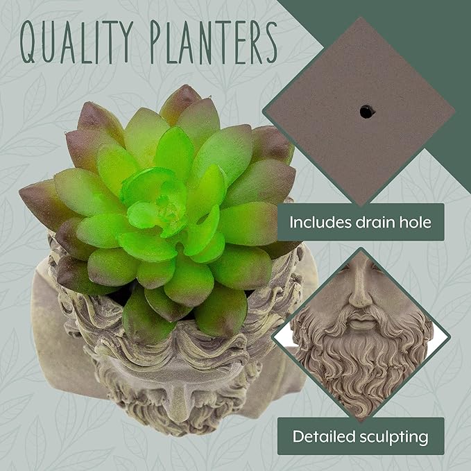 Greek God Zeus Planter Pot (Mini Size); Garden Decor Statue Head Planter