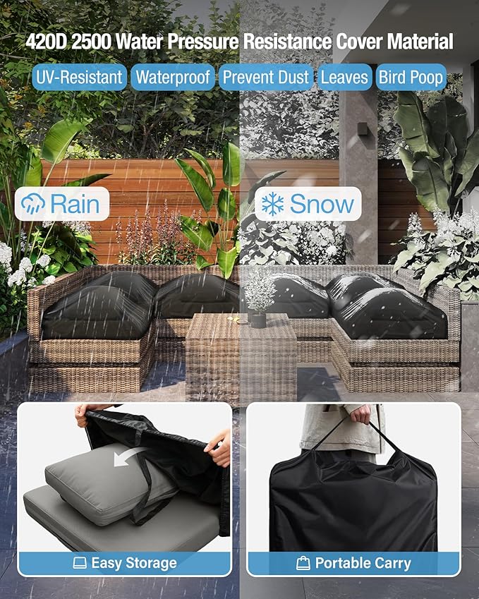 YEFU Outdoor Cushions for Patio Furniture: Replacement Cushions for Outdoor Furniture - Waterproof Couch Cushion - Fade-Resistant/Easy Clean - 14 Piece Sectional Cushion - Non-Slip/Storage Bag/Grey