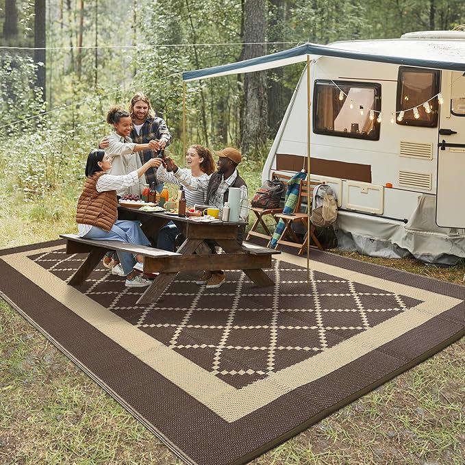 COZYLOOM Outdoor Plastic Straw Rug 8x10 Outdoor Rug Waterproof Reversible Large Modern Patio Rugs Portable Area Rug with Portable Bag & 4 Stakes for Deck, Balcony, Camping, Beach RV Porch, Picnic,