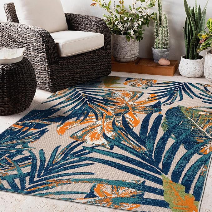 Rugshop Tropical Floral Leaves Indoor/Outdoor 4' X 6' Multi