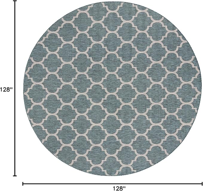 Unique Loom Outdoor Trellis Collection Area Rug - Trellis (Round 10' 8" x 10' 8", Teal/ Gray)