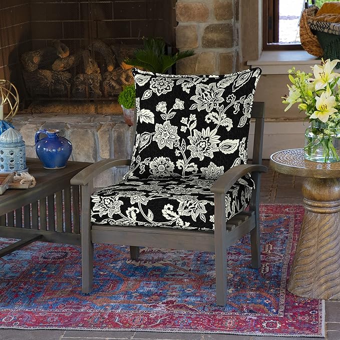 Arden 24x24 Outdoor Deep Seat Cushion Set – Fade-Resistant, Weather-Resistant Outdoor Patio Replacement Cushions Ashland Black Jacobean