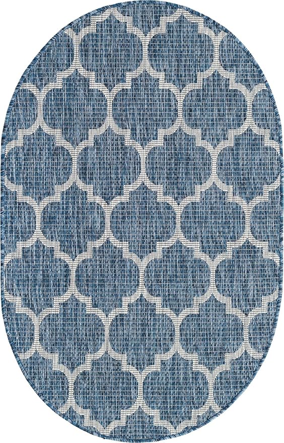 Unique Loom Outdoor Trellis Collection Area Rug (3' 3" x 5' 3" Oval, Navy Blue/ Ivory)