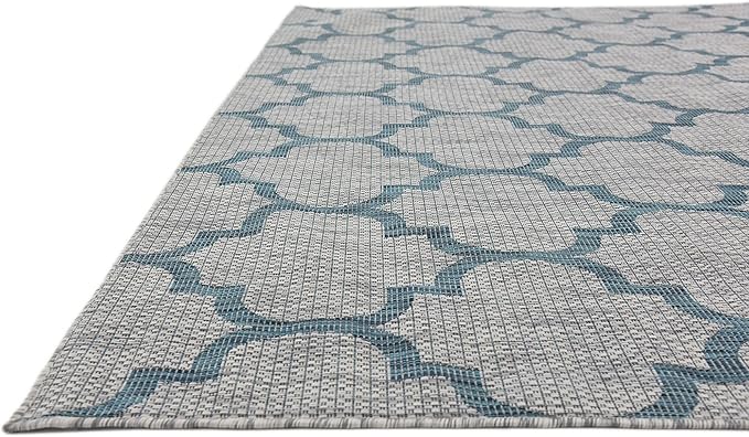 Unique Loom Outdoor Trellis Collection Area Rug (9' x 12' Rectangle, Gray/ Ivory)