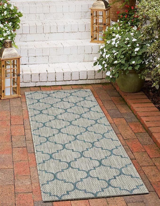Unique Loom Outdoor Trellis Collection Area Rug (2' 7" x 10' Runner, Gray/ Ivory)