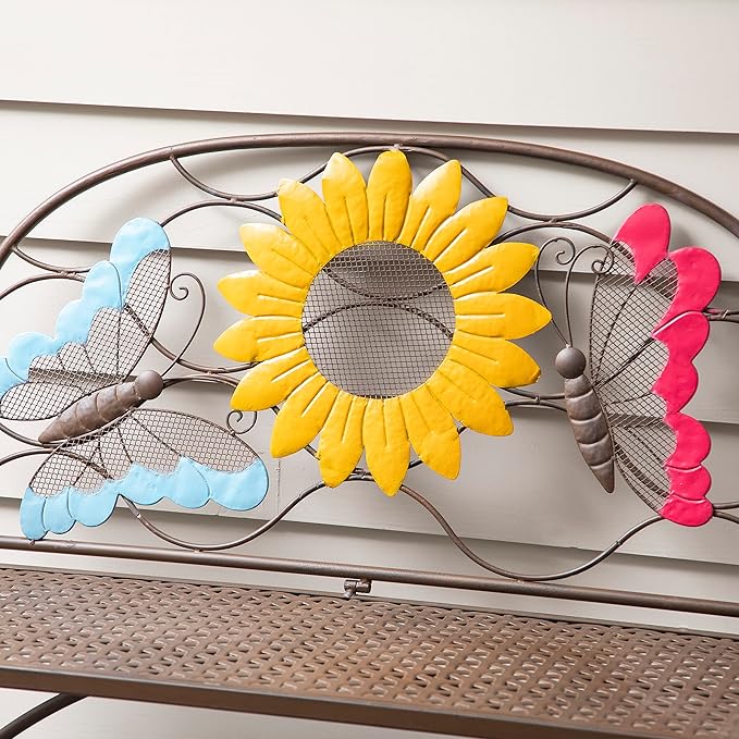 Evergreen Garden Sunflower Garden Bench Outdoors & Indoors | Cast Iron Metal Patio Bench | Outdoor Seating Furniture | Seats for Park, Porch, Deck, Yard