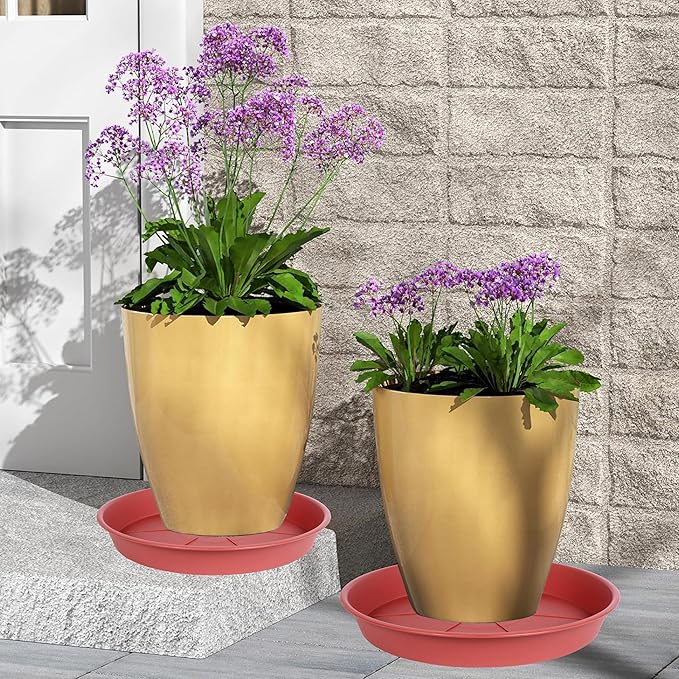 2 Pack of Plant Saucer Tray 17 inch, Heavy Duty Plastic Pot Plant Drip Trays Saucers for Indoors Outdoor, Plant Water Tray for Planters 15-17" (17", Clay)