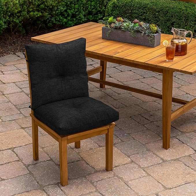 Arden Outdoor Plush Modern Tufted Blowfill Dining Chair Cushion, 21 x 40, Water Repellent, Fade Resistant, Tufted Cushion for Dining and Bistro Chairs, Black Leala