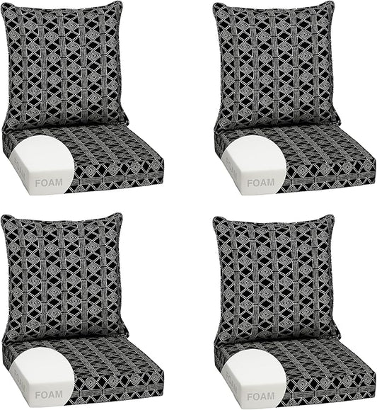 Arden Outdoor Foam Deep Seat Cushion Set (4-Pack), 24x24, Premium High-Density Foam, Never Flattens, Weather-Proof for Patio Chair Sofa Couch, Black Global Stripe