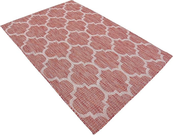 Unique Loom Outdoor Trellis Collection Area Rug (4' 1" x 6' 1" Rectangle, Rust Red/ Ivory)