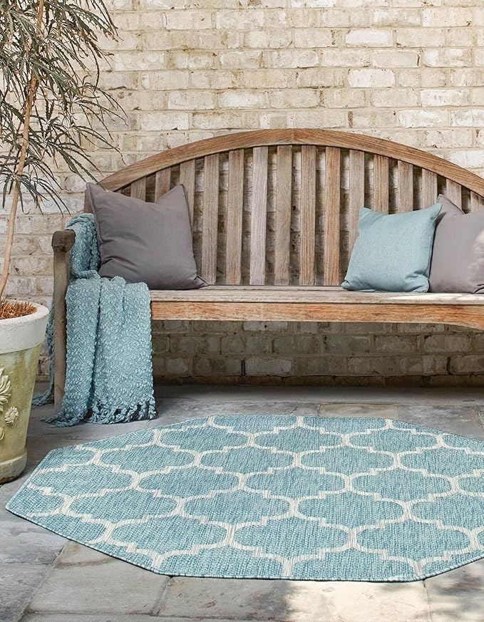 Unique Loom Outdoor Trellis Collection Area Rug (8' Octagon, Aquamarine/ Gray)