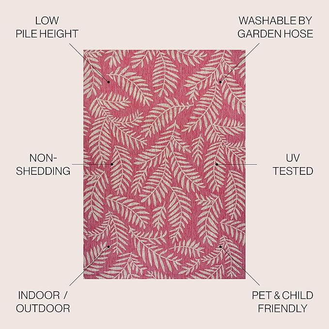 JONATHAN Y Palm Frond Indoor Outdoor Area Rug 5X8 Fuchsia/Light Gray, Nevis for Backyard, Patio, Porch, Easy-Cleaning, High Traffic, Pet-Friendly, Non-Shedding (SMB119F-5)