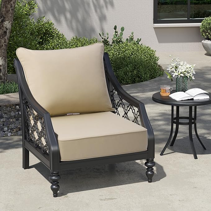 Crestlive Sunbrella 5.5" Outdoor Cushion for Patio Furniture, 24 x 24, Waterproof and Fade-Resistant Deep Seat Cushions for Chair, Wicker Sofa and Couch, Antique Beige