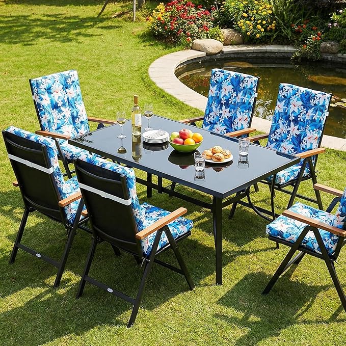 Hoteam 4 Set Outdoor Deep Seat Patio Chair Cushions Waterproof Patio Cushions Set 20 x 42 Inch for Furniture Replacement Removable Seat and Back(Blue Plumeria)