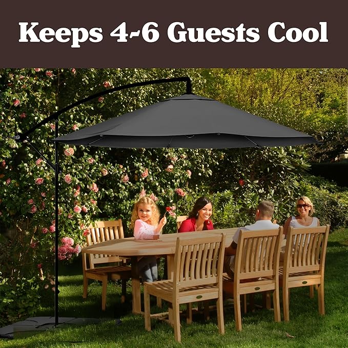 10 Ft Offset Cantilever Patio Umbrella - Fade-Resistant Shade Umbrella Outdoor Patio Canopy with Cross Base for Garden, Lawn, Deck, Yard or Pool by Pure Garden (Gray)