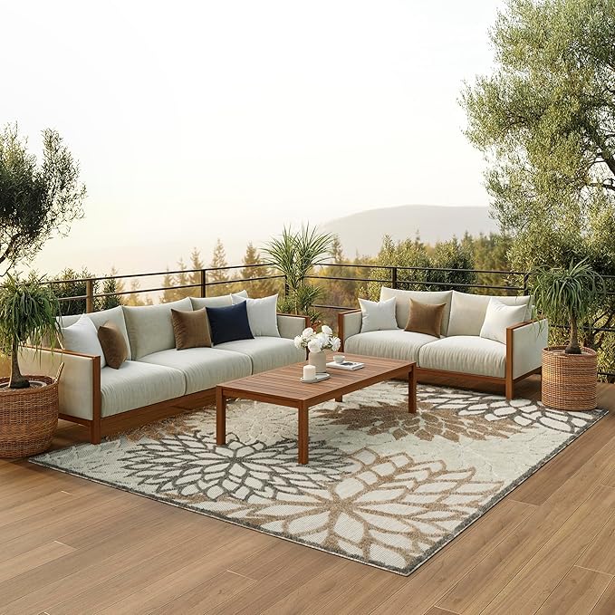 Nourison Home Aloha Natural 10' x 14' Area Rug - Easy Clean, Non Shedding, Bed Room, Living Room, Dining Room, Kitchen (10' x 14')
