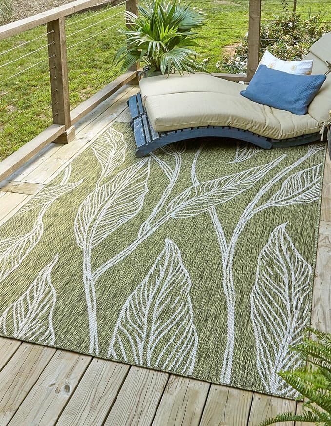 Unique Loom Outdoor Botanical Collection Area Rug - Leaf (2' x 3' 1" Rectangle Green/Ivory)