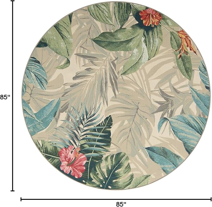 Unique Loom Outdoor Botanical Collection Area Rug - Kula (7' 1" Round, Multi/ Gray)