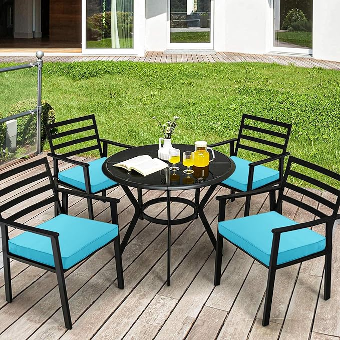 4 Pack Outdoor Chair Cushions 19 x 19 Inch Water Resistant Patio Chair Cushions with Tie 3 Year Color Fastness Thick Outdoor Seat Cushion for Garden Lawn Patio Furniture Teal