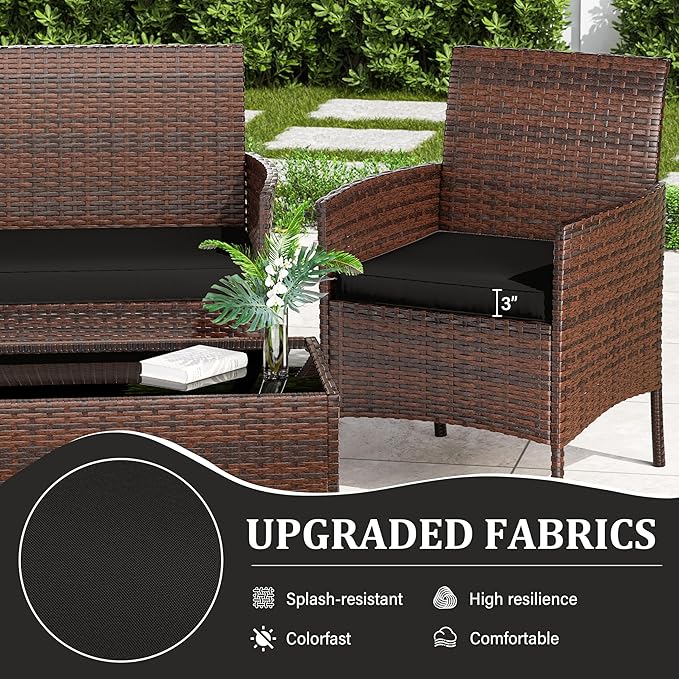 3 Pack Outdoor Replacement Cushions, Fit for 4-Seater Wicker Rattan Patio Conversation Set, 36x18x3,18x18x3, Liner & Cover