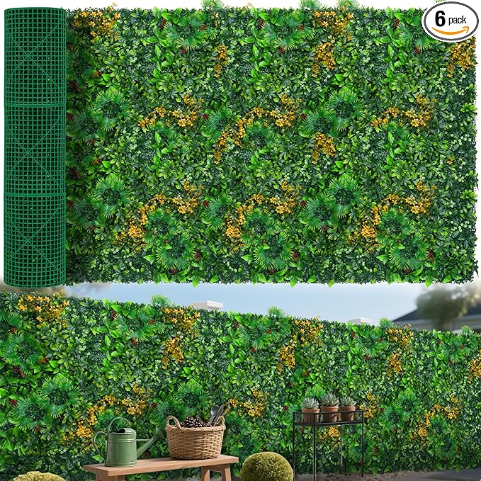 Grass Wall Panels Roll, 60"x120"(50 SQFT) Artificial Grass Backdrop Wall with Tropical Leaves, UV-Anti Faux Greenery Plant Boxwood Panels for Outdoor Green Wall Decor