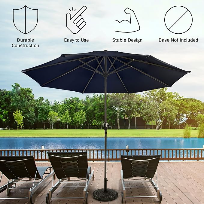 Pure Garden Patio Umbrella with Vented Canopy - 9FT Easy Crank Outdoor Umbrella for Shade - For Deck, Balcony, Porch, Backyard, or Pool (Navy)