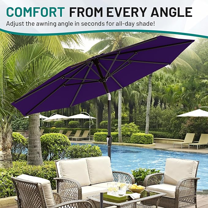 AreShark 9 FT Patio Umbrella for Outdoor, Outdoor Table Umbrella with Push Button Tilt and Crank, Outdoor Patio Umbrellas with 8 Sturdy Ribs for Market, Garden, Pool (Dark Purple)