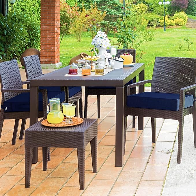 YENING 21x21 Memory Foam Outdoor Chair Cushions Waterproof 4 Inch Extra Thick Patio Seat Pads for Furniture Navy Blue Set of 2