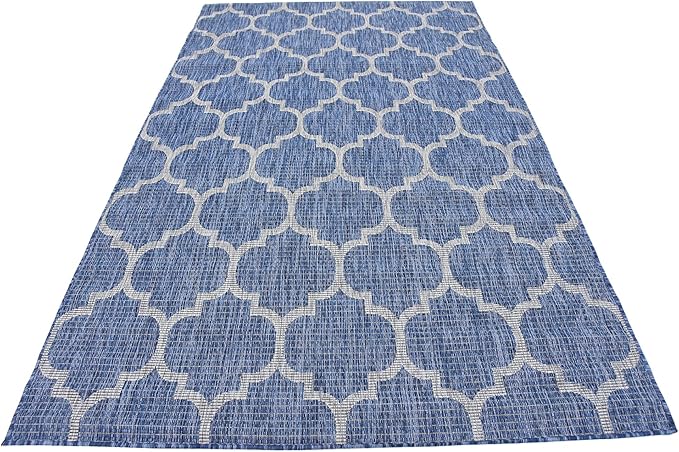 Unique Loom Outdoor Trellis Collection Area Rug (5' 3" x 8' Rectangle, Navy Blue/ Ivory)