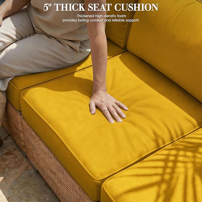 Outdoor Replacement Cushions for Patio Furniture, 5" Foam High-Density, 14-Piece Water-Resistant Outdoor Cushion for 6-Seat Sectional Patio Conversation Sets, Liner&Cover