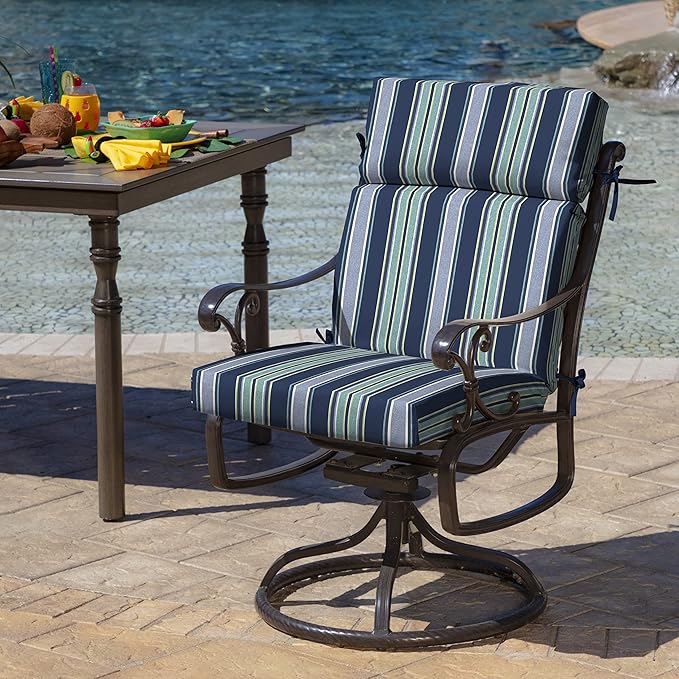 Arden Outdoor Chair Cushion, 21 x 20, Rain-Proof, Fade Resistant Sapphire Aurora Blue Stripe