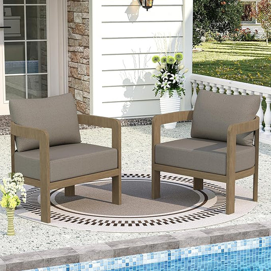 Outdoor Furniture Set, 2Pcs Patio Armchairs, Metal Modern Outside Furniture with 6'' Thick Cushions, Outdoor Conversation Set Balcony Chairs for Backyard, Porch,Deck,Brown