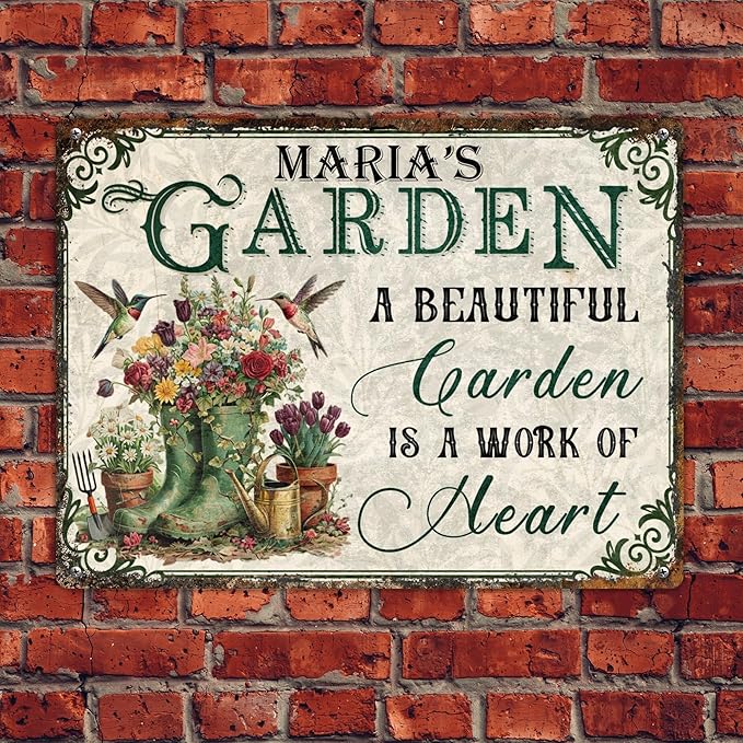 Custom Garden Signs Personalized Metal Tin Sign for Women, Retro Welcome Metal Sign for Outdoor, Patio, Yard Rustic Home Decor Gift for Mothers Day, Grandmas, and Gardening Lovers