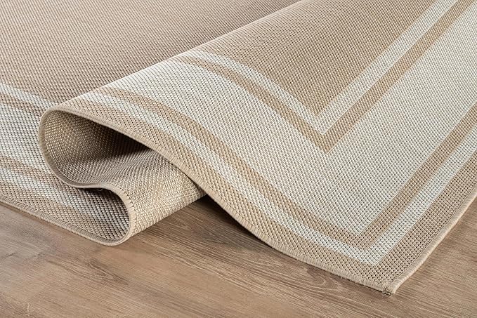 Beverly Rug Outdoor Rug 5x7 Modern Bordered Area Rugs for Indoor and Outdoor Patio Deck Porch Garden Waterproof Weather Sun Resistant Washable Outside Carpet (5 x 7 Beige)