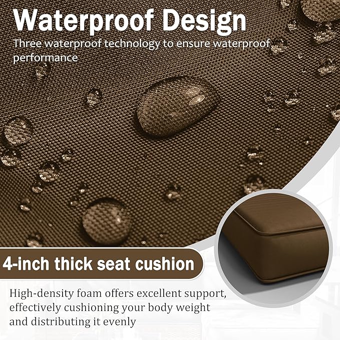 Patio Furniture Cushions, Replacement Outdoor Cushions for 4-Seat Patio Furniture, Waterproof Cushions for Outdoor Sectional Sofa Couch, Chocolate