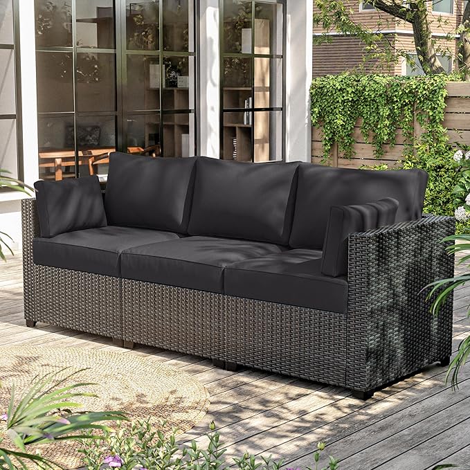 8-Piece Outdoor Cushions for Patio Furniture Thick Outdoor Chair Cushions Resilient Foam Waterproof Deep Seat Cushion Replacement for 3-Seat Sectional Sets Liner&Cover Grey