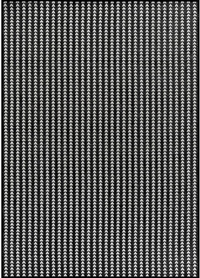 Washable Outdoor Rug 6x9 Modern Area Rugs Outdoor Carpets Striped Pattern Non Shedding Waterproof Easy Clean Patio Deck Porch Living Room Bedroom Garden RV (6 X 9 Black)