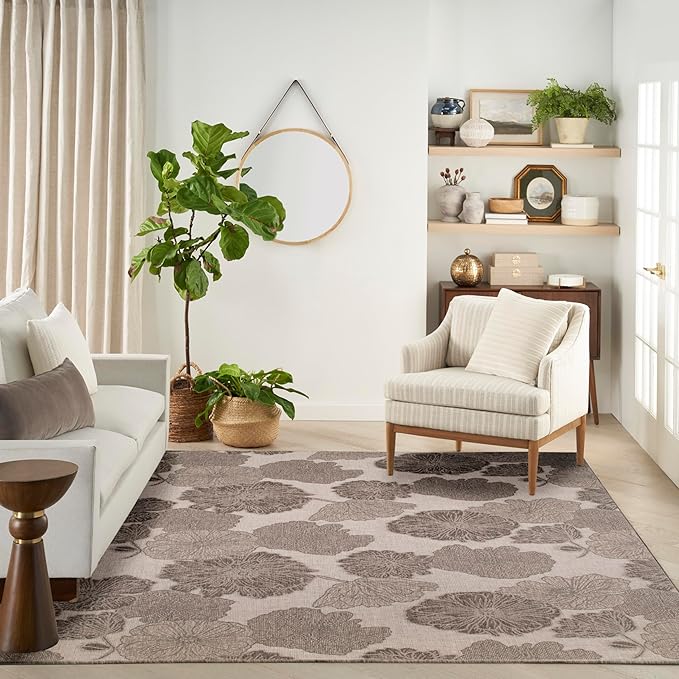 Nourison Home Garden Oasis Natural 9' x 12' Area Rug - Easy Clean, Non Shedding, Bed Room, Living Room, Dining Room, Kitchen (9' x 12')