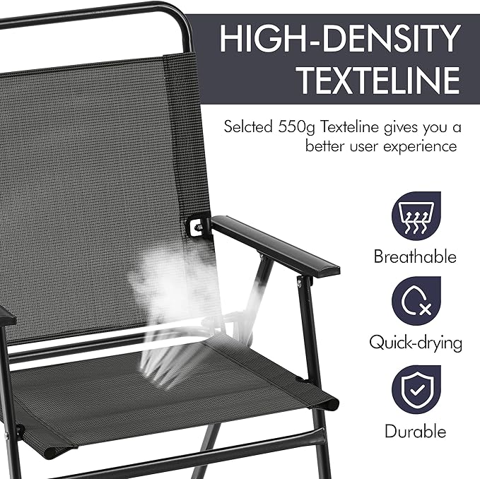 Yaheetech Outdoor Patio Chairs Set of 2, Folding Patio Chairs with Metal Frame, Armrests, Portable Dining Chairs for Camping, Lawn, Garden and Porch, Black