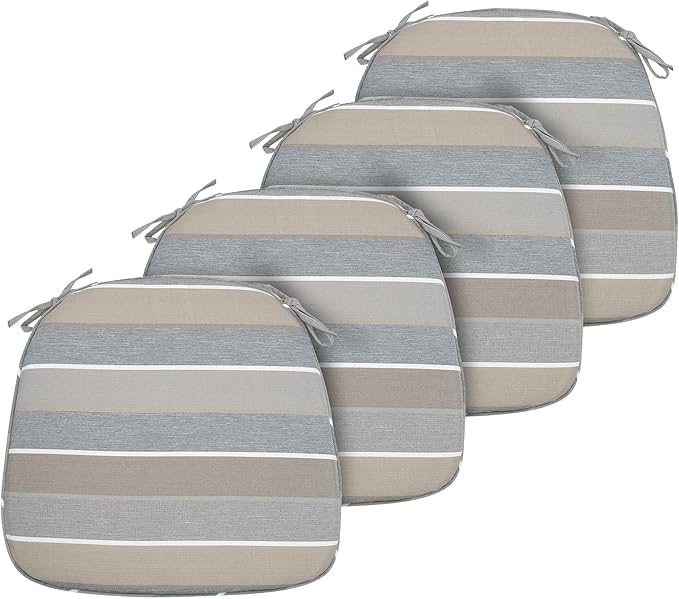 FUNHOME 17"x16"x2" Outdoor Chair Cushions Set of 4, Water Resistant Patio Chair Pads with Ties, Seat Cushions for Home Garden Furniture Decoration-Grey Stripe